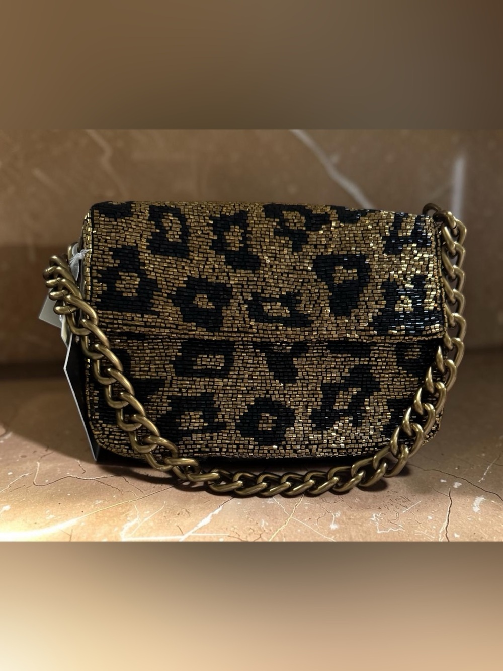 Beaded Leopard-Print Bag Made In India NWT